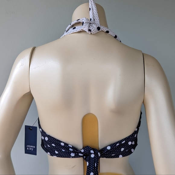 NWT Crown & Ivy Retro Navy Blue Polka Dot Bikini Top - Picture 7 of 7